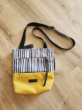 Sherpani Sadie Black & White Stripe Gold Yellow Crossbody Purse